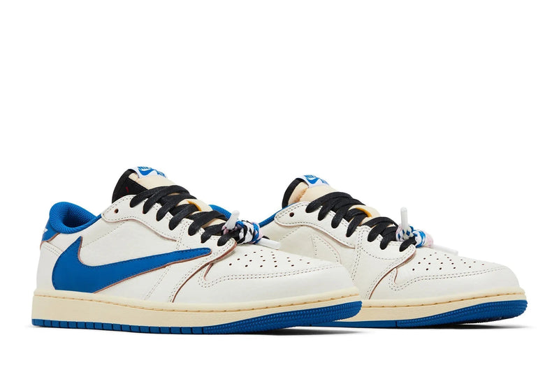 Air Jordan 1 Low OG SP × Fragment Design × Travis Scott ‘Sail – Military Blue’